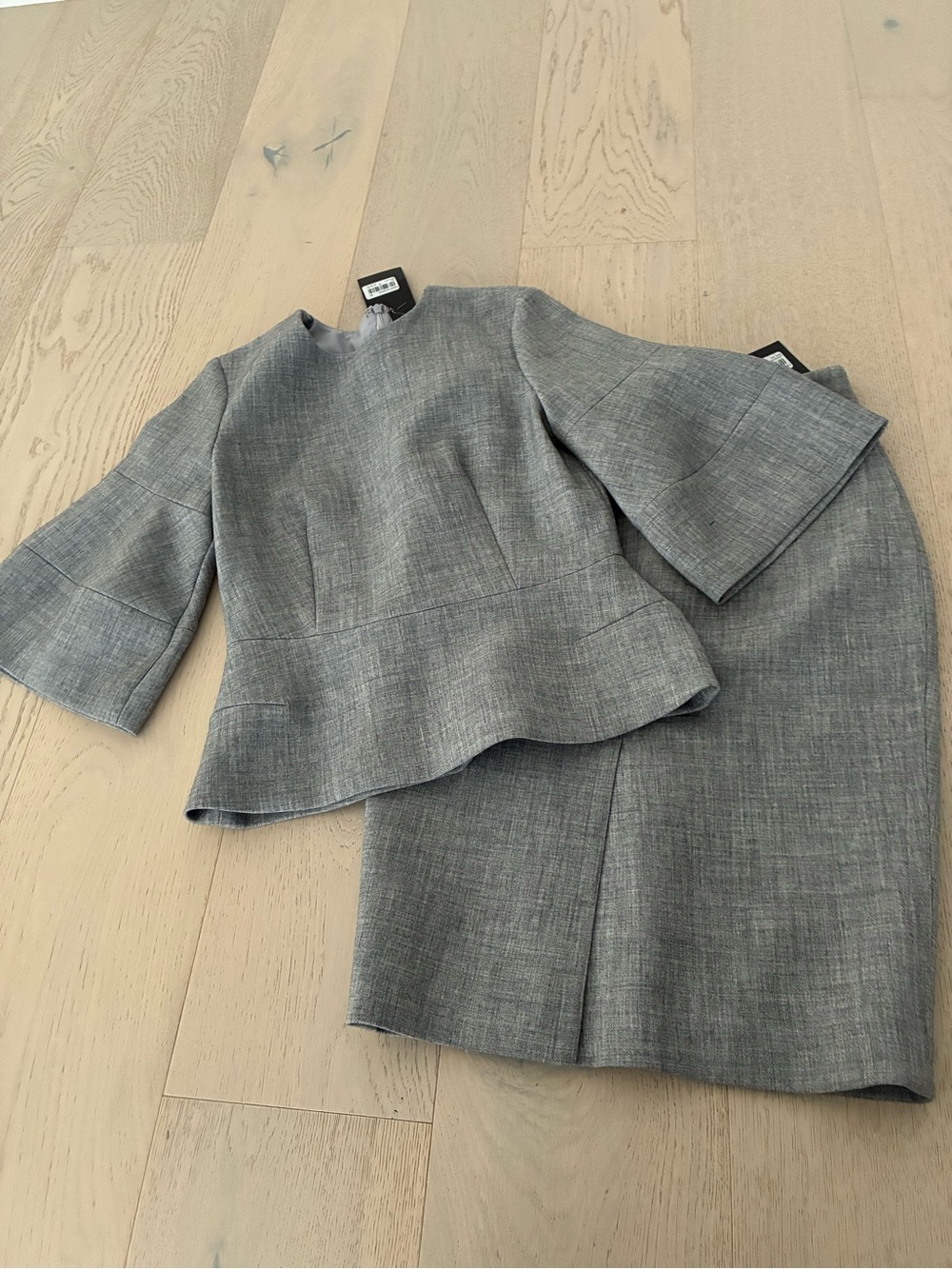 Sandra angelozzi Gray Peplum Top and Pencil Skirt Set